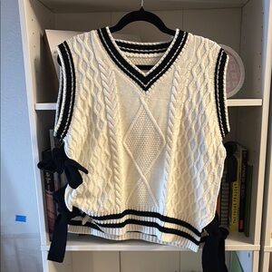 Black and White Cable Knit Sweater Vest